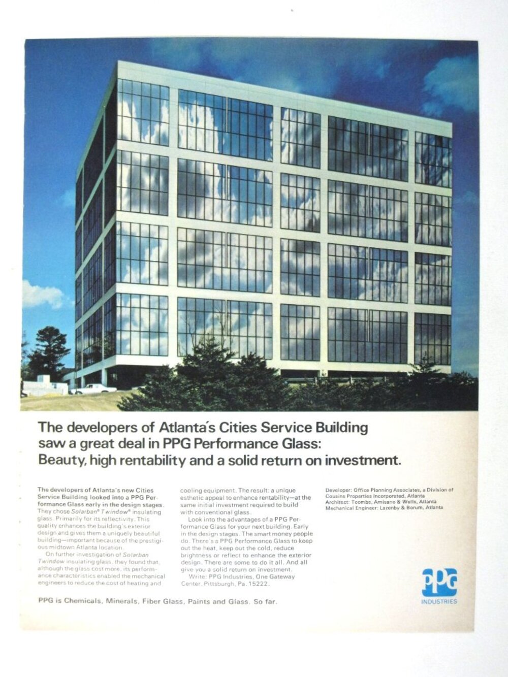Print Ad PPG Performance Glass Solarban T Window High Reflectivity Atlanta 1970s